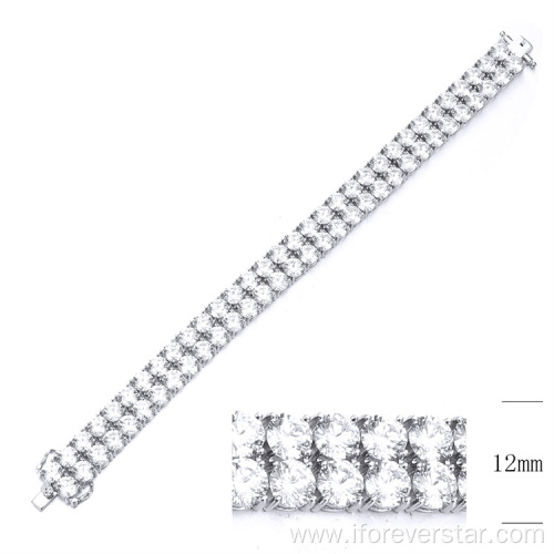 2 Raws 5A CZ 925 Silver Tennis Bracelet